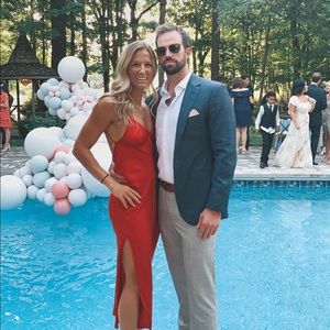 Red slip dress with a slit, worn once